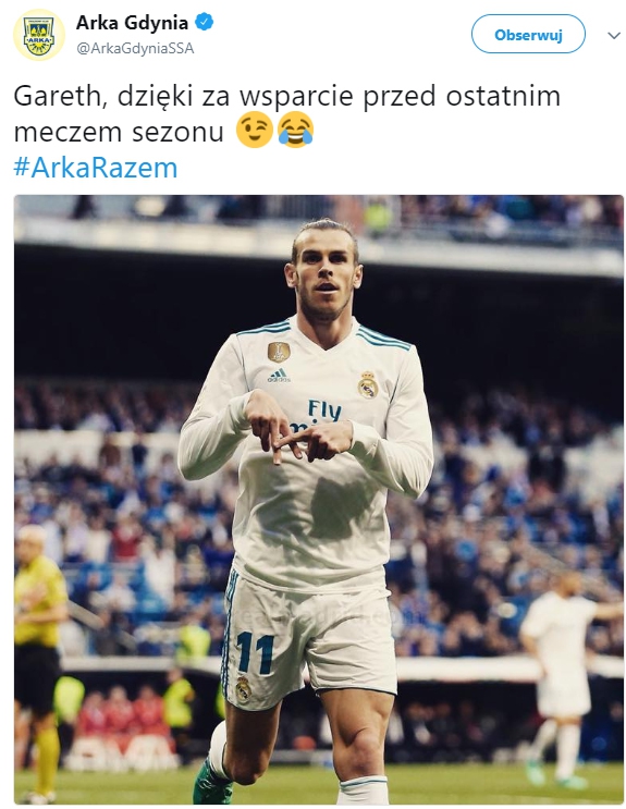 Arka Gdynia podziękowała Bale'owi... :D